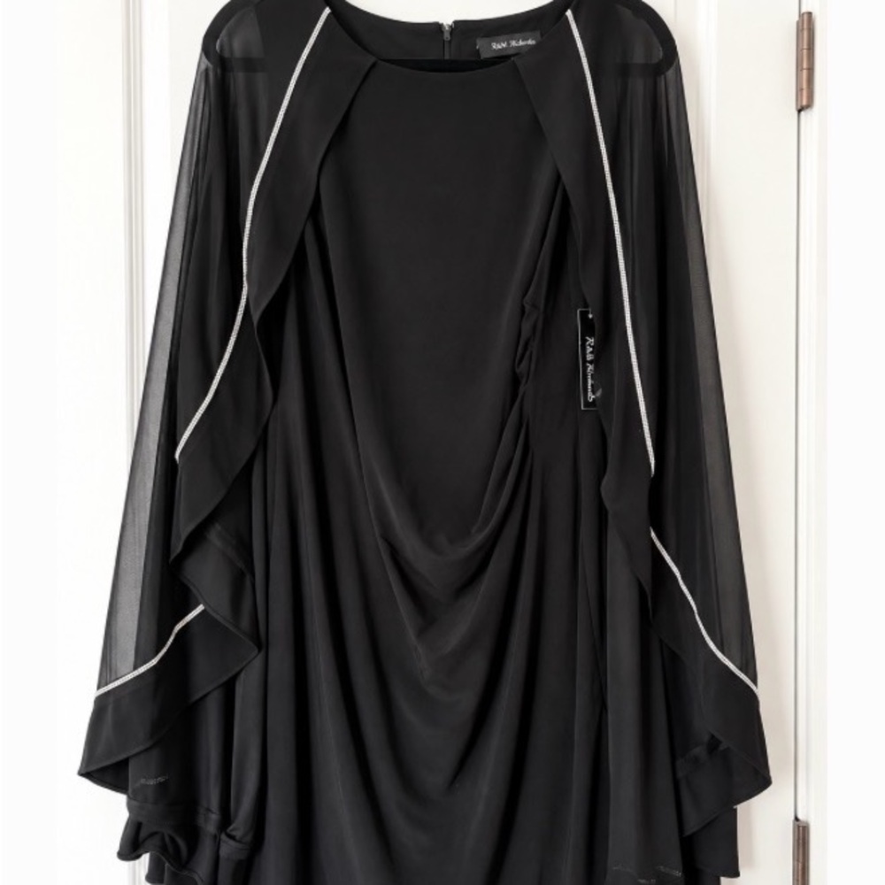 R&M Richards Black Draped Evening Dress
